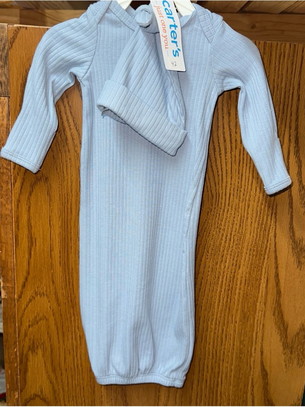 Carter's Light Blue Ribbed Baby Gown with Hat